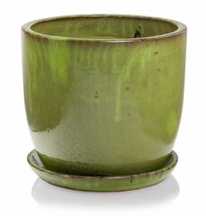 Keraminis vazonas Glazed, apvalus, su lėkštele, žalias, 41 x 34(A) cm kaina ir informacija | Vazonai | pigu.lt