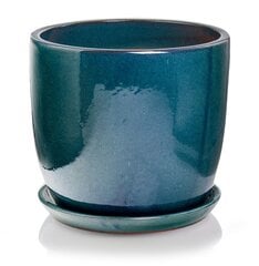 Керамический горшок Glazed, круглый, с тарелкой, бирюзовый, 23 x 19(А) см. цена и информация | Вазоны | pigu.lt