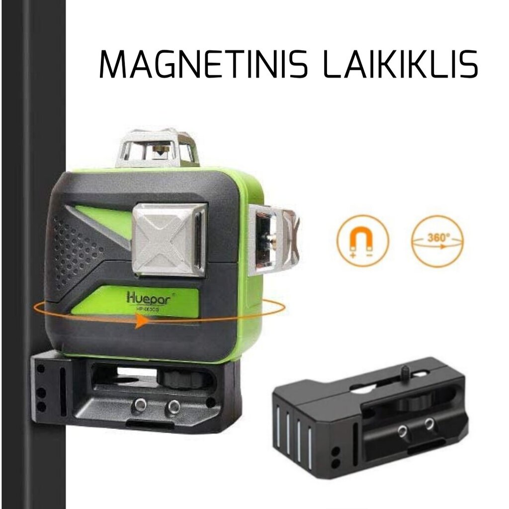 360° linijinis lazerinis nivelyras Huepar HP-603CG-BT (su Imtuvu), žalias spindulys kaina ir informacija | Mechaniniai įrankiai | pigu.lt