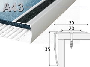 Profilis A43 laiptams 35x35mm, su neslidžia danga, spalva matinio sidabro, Effector kaina ir informacija | Sujungimo profiliai | pigu.lt