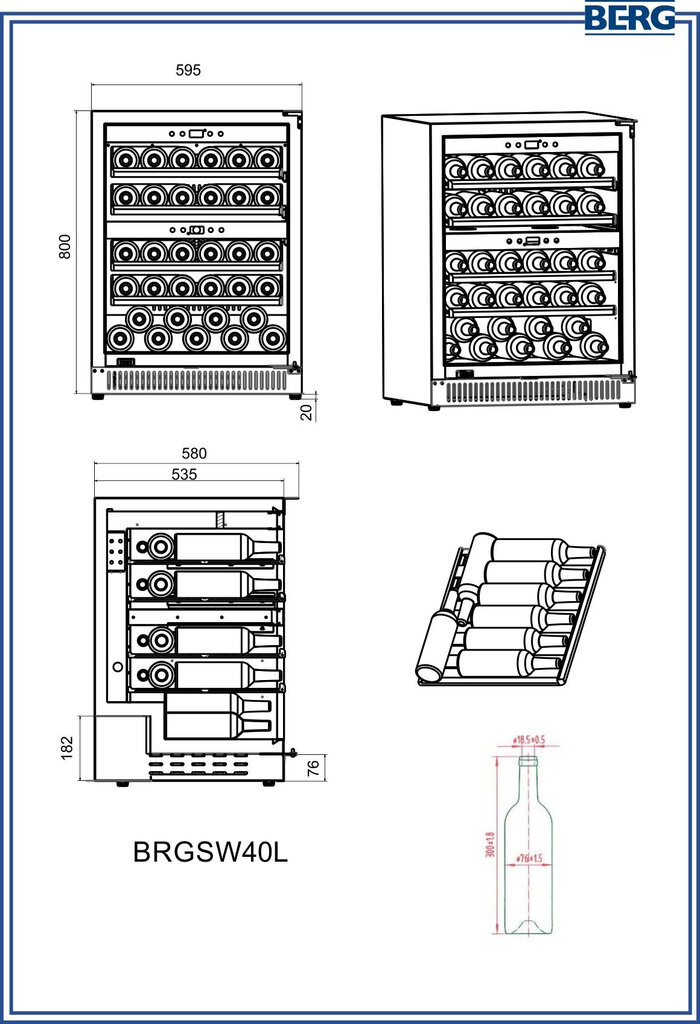 Berg BRGSW40L kaina ir informacija | Vyno šaldytuvai | pigu.lt