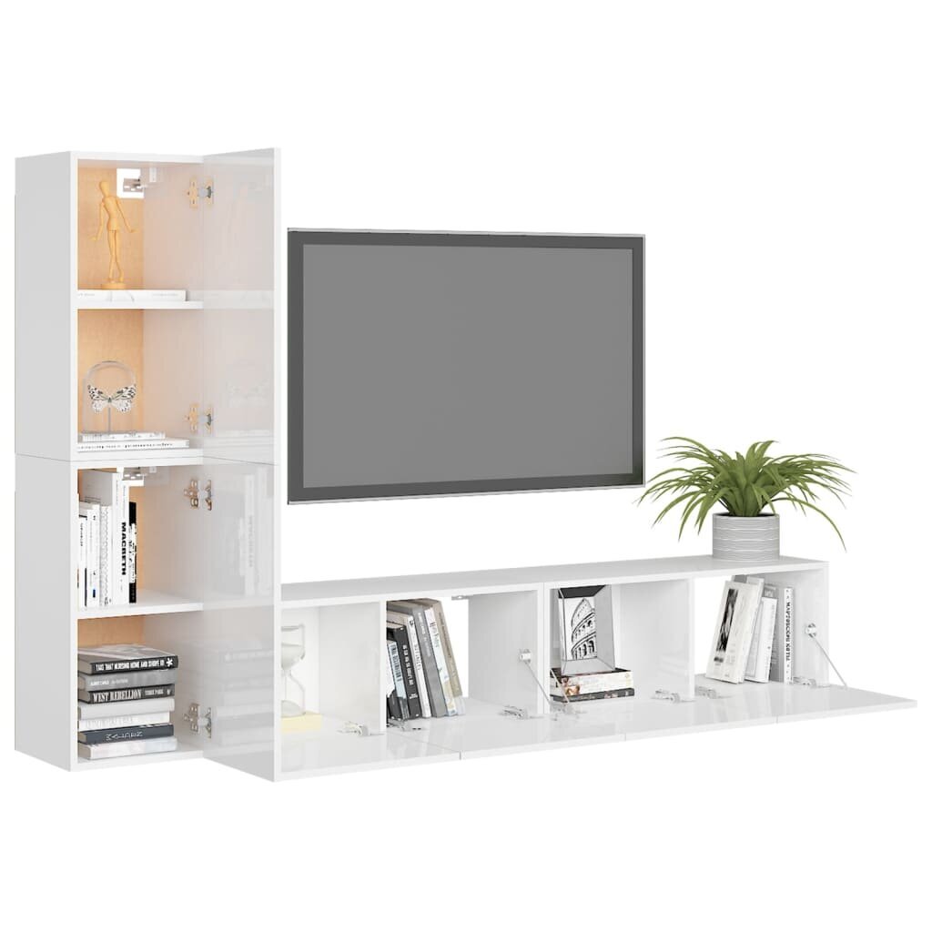 Televizoriaus spintelių komplektas, 4 dalių, baltas kaina ir informacija | TV staliukai | pigu.lt