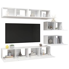 Televizoriaus spintelių komplektas, 6 dalių, baltas, MDP kaina ir informacija | TV staliukai | pigu.lt