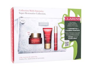 Kosmetikos rinkinys Clarins Super Restorative: dieninis veido kremas, 50 ml + naktinis veido kremas, 50 ml + veido serumas, 10 ml + kosmetinė kaina ir informacija | Veido kremai | pigu.lt