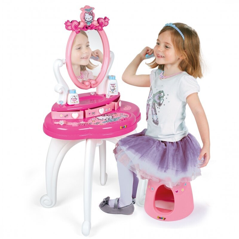 Smoby Hello Kitty 2in1 kosmetinis staliukas su Mirror kėde kaina ir informacija | Žaislai mergaitėms | pigu.lt