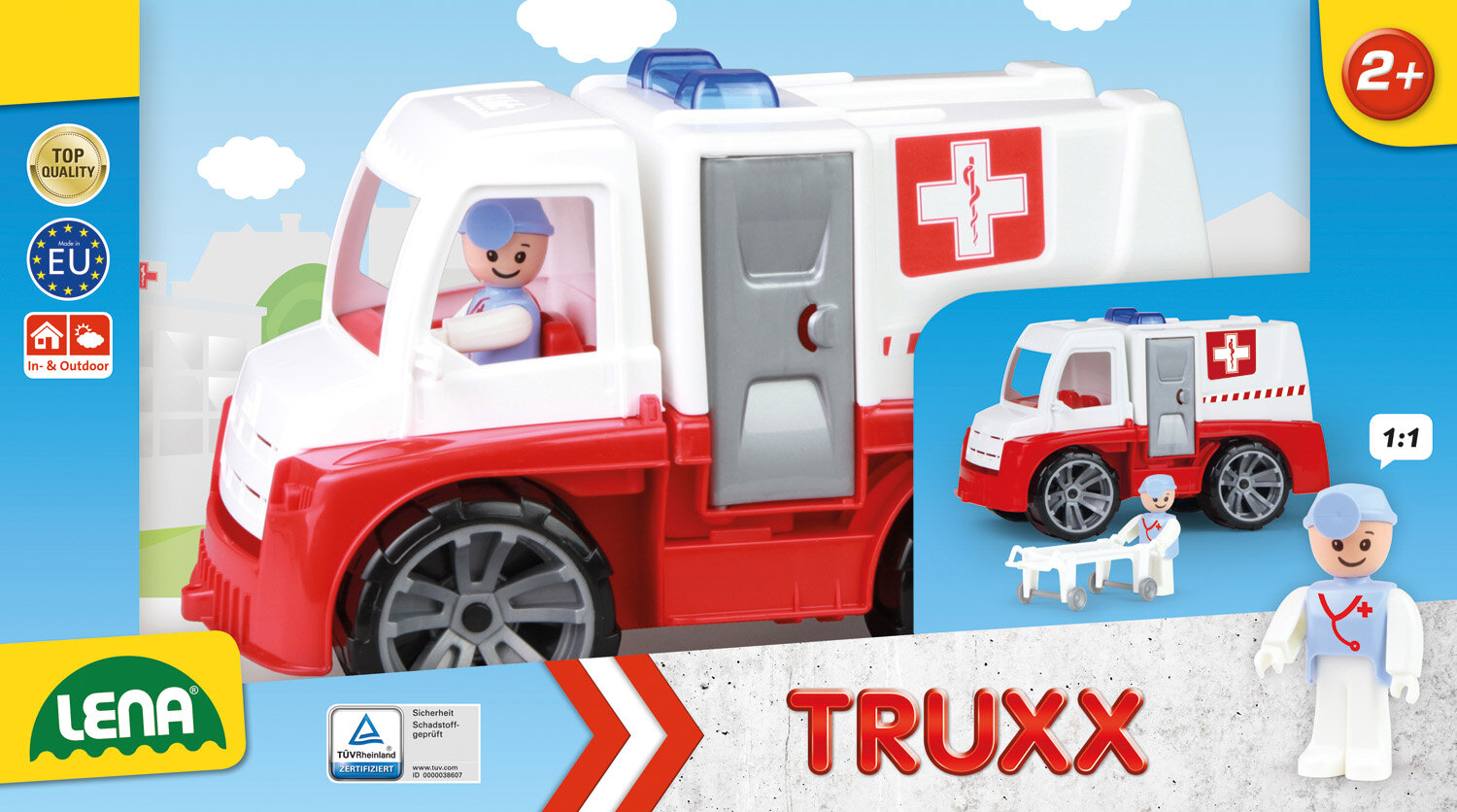 Žaislinis greitosios pagalbos automobilis, 29 cm (dėžutėje), LENA Truxx, 04456 kaina ir informacija | Žaislai kūdikiams | pigu.lt