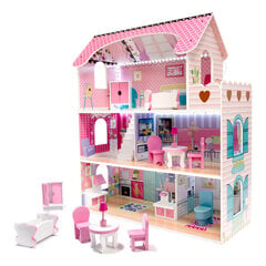 Деревянный кукольный домик с мебелью - Вилла, 70 см LED цена и информация | Игрушки для девочек | pigu.lt