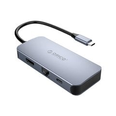 Orico 6-in-1 Adapter Hub, HDMI 4K + 3x USB 3.0 + RJ45+ USB-C PD 100W цена и информация | Адаптеры, USB-разветвители | pigu.lt