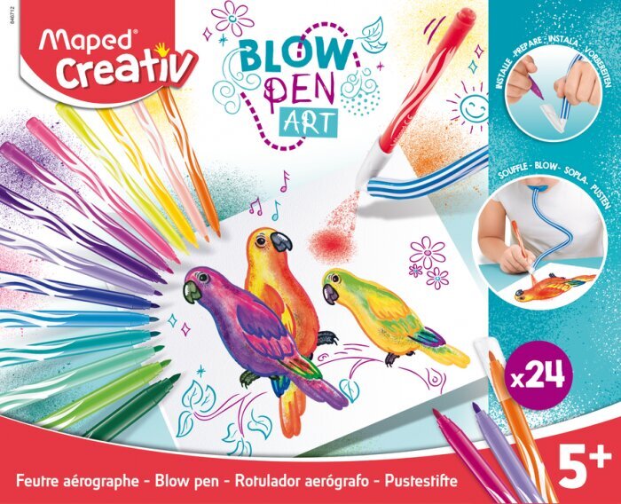 Pučiami flomasteriai komplektas Maped Creativ Blow Pen 24 vnt. kaina ir informacija | Piešimo, tapybos, lipdymo reikmenys | pigu.lt