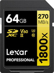 Lexar Pro 1800X Sdxc U3 V60 цена и информация | Карты памяти для фотоаппаратов, камер | pigu.lt