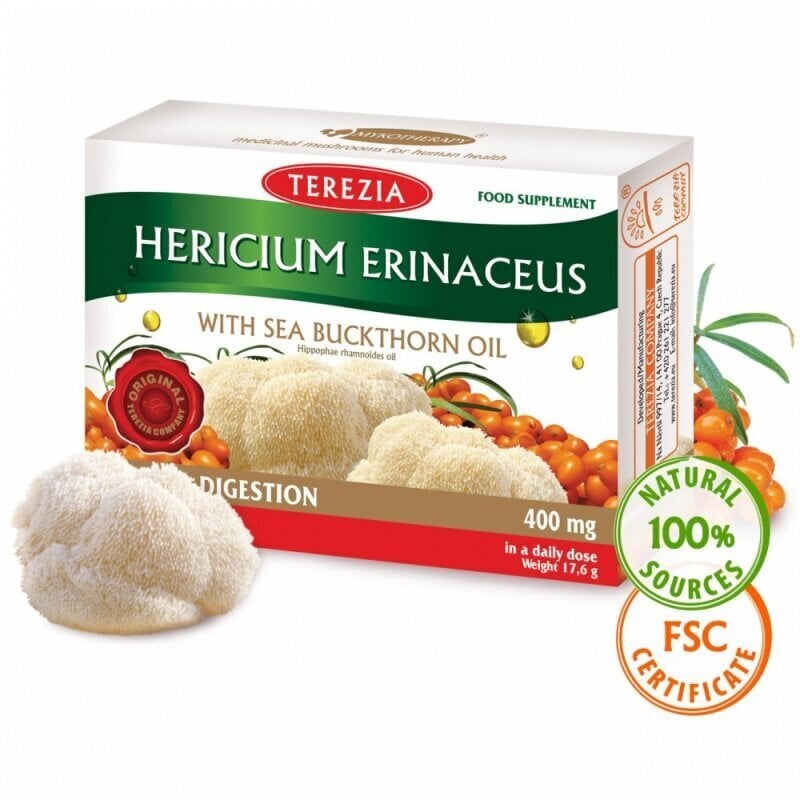 Maisto papildas Terezia Hericium Erinaceus grybas su šaltalankių aliejumi, 60 kapsulių цена и информация | Vitaminai, maisto papildai, preparatai gerai savijautai | pigu.lt