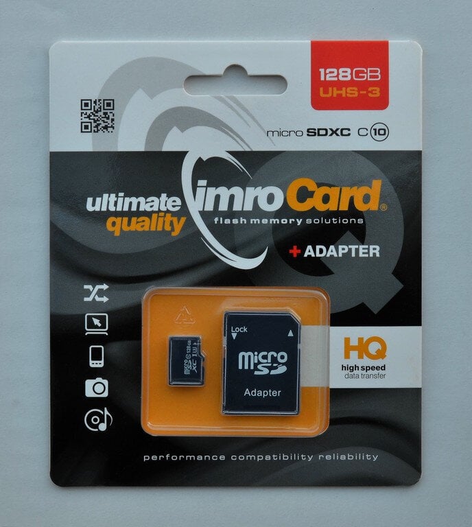 ImroCard kortelė, 128 GB + adapteris kaina ir informacija | Atminties kortelės telefonams | pigu.lt