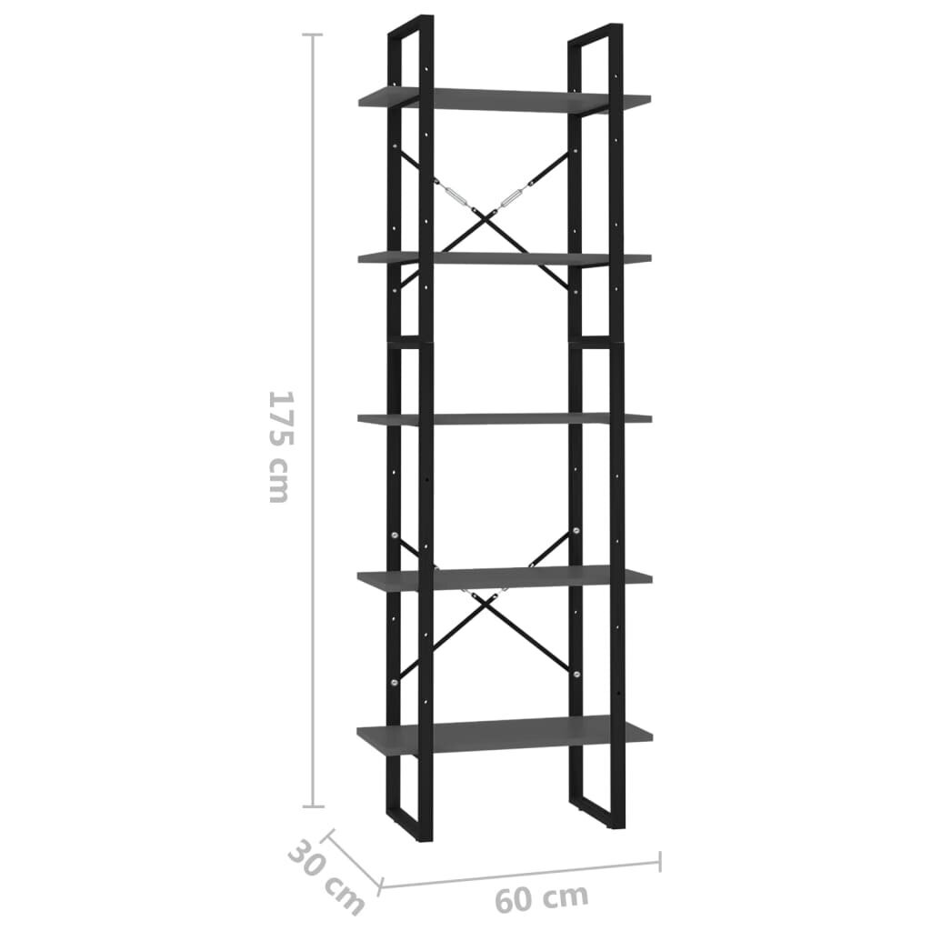 vidaXL Spintelė knygoms, 5 lentynos, pilka, 60x30x175 cm kaina ir informacija | Lentynos | pigu.lt