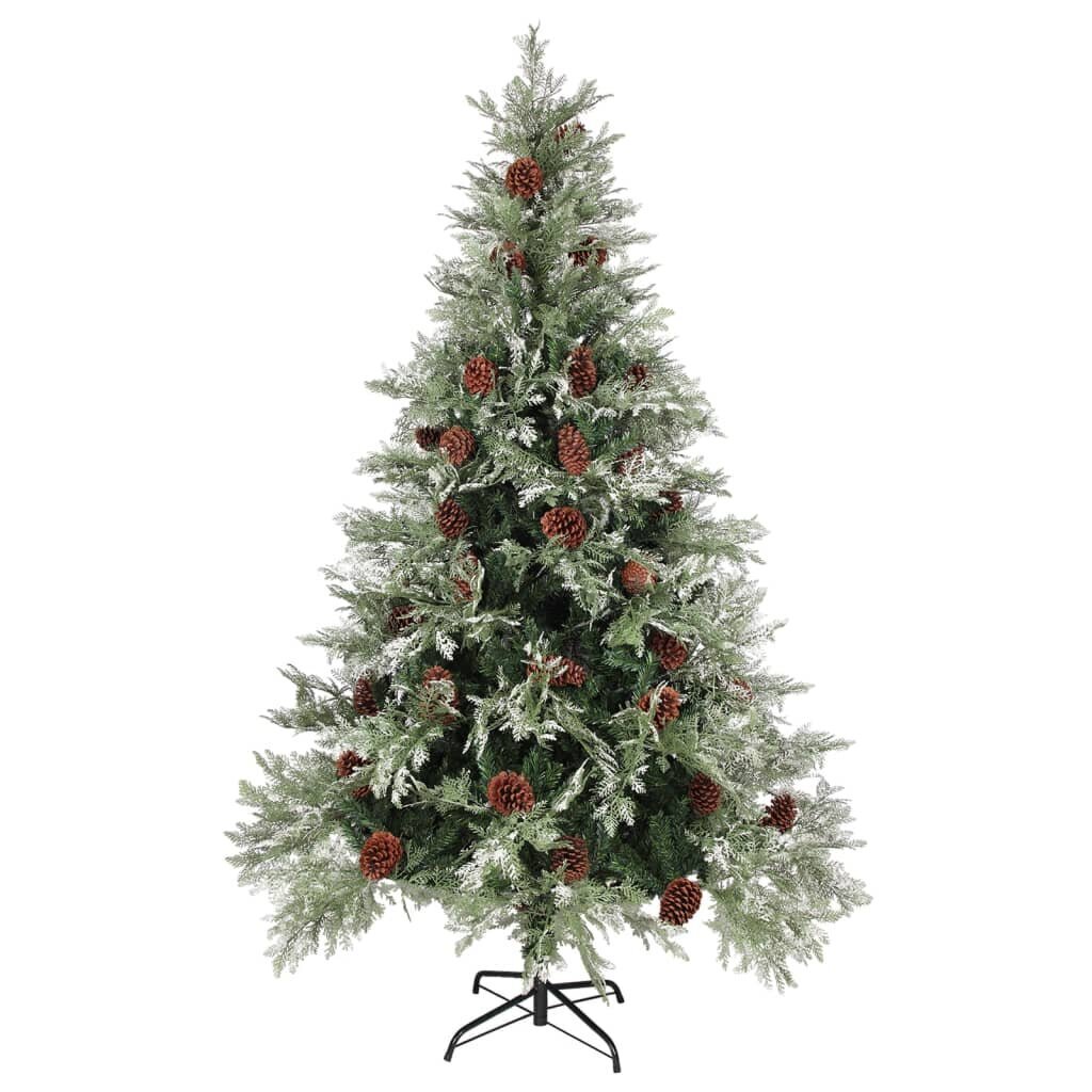Kalėdų eglutė su LED/kankorėžiais, žalia/balta, 120cm, PVC/PE kaina ir informacija | Eglutės, vainikai, stovai | pigu.lt
