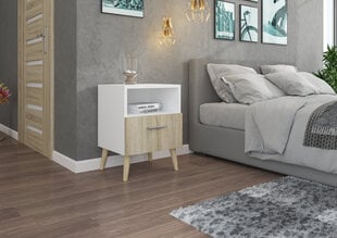 Ночная тумбочка ADRK Furniture Logan 11, белый/дубовый цвет цена и информация | Прикроватные тумбочки | pigu.lt