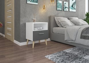 Naktinė spintelė ADRK Furniture Logan 11, balta/pilka kaina ir informacija | Spintelės prie lovos | pigu.lt