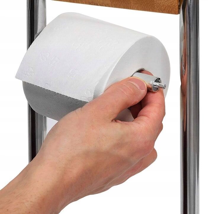 Stovas tualetiniam popieriui ir WC šepečiui, bambukas/plienas kaina ir informacija | Vonios kambario aksesuarai | pigu.lt