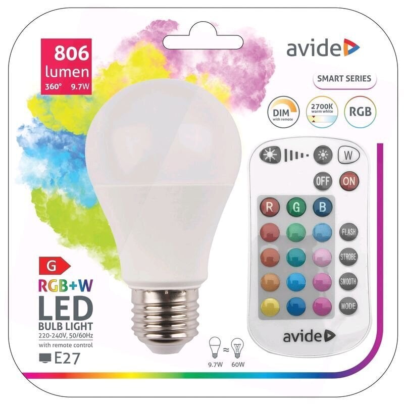 LED lemputė Avide RGB E27 9.7W 806lm kaina ir informacija | Elektros lemputės | pigu.lt