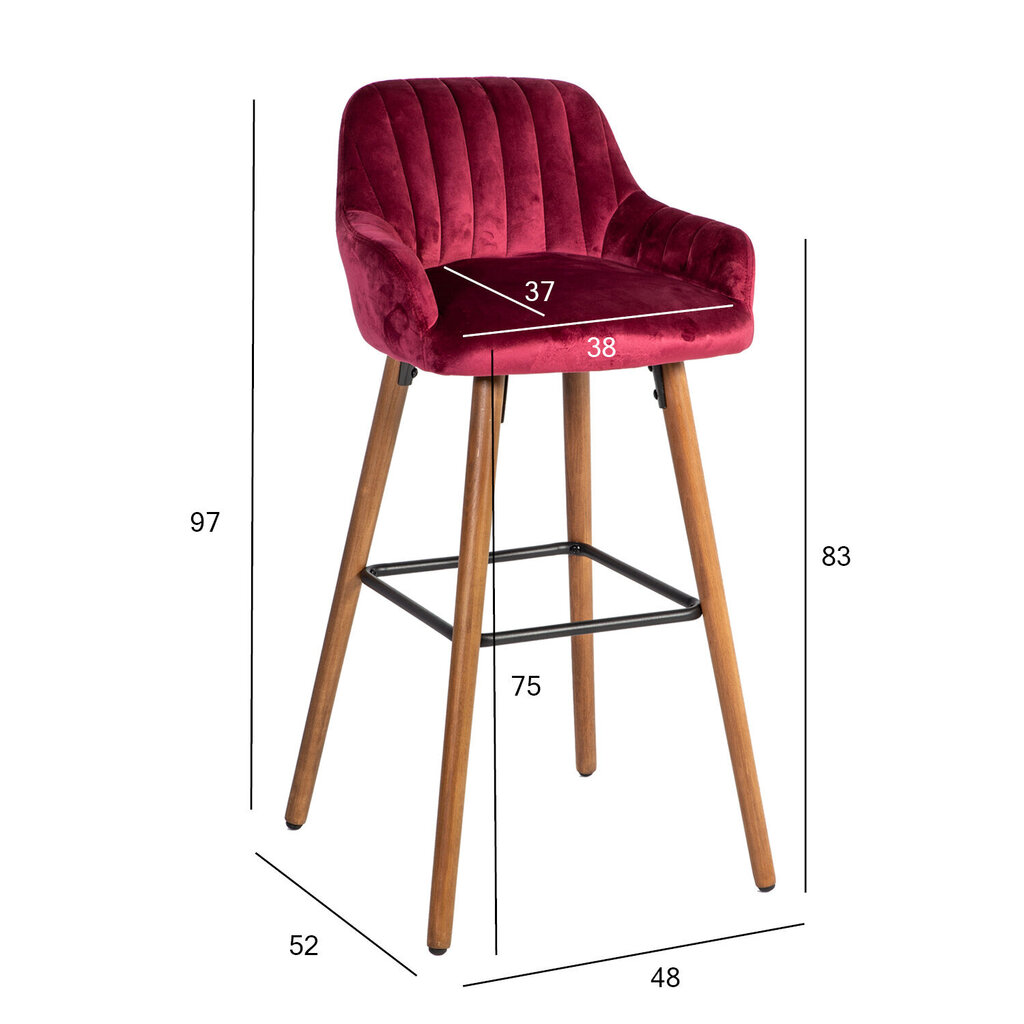 Baro kėdė Home4You Ariel, raudona/ruda kaina ir informacija | Virtuvės ir valgomojo kėdės | pigu.lt