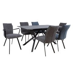 Valgomojo komplektas Eddy, stalas + 6 kėdės, 10336+10337, pilkos spalvos kaina ir informacija | Valgomojo komplektai | pigu.lt