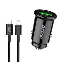 Dudao fast car charger with USB ports QC3.0 + Type C PD black + USB-C cable - Lightning 18W kaina ir informacija | Krovikliai telefonams | pigu.lt