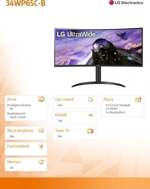 Monitorius LG 34WP65C-B kaina ir informacija | Monitoriai | pigu.lt