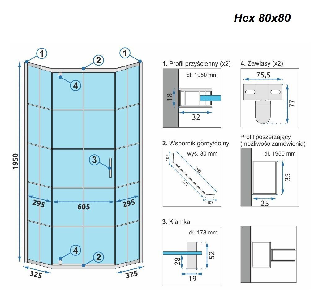 Dušo kabina REA Hex Black, 80x80, 90x90 cm kaina ir informacija | Dušo kabinos | pigu.lt
