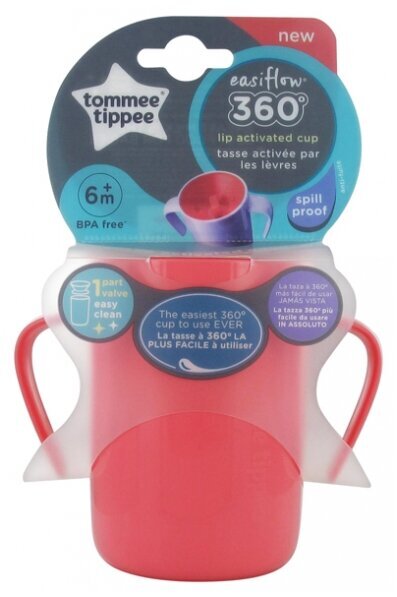 Tommee Tippee mokomasis puodelis Easi-Flow 360, 6m+, red kaina ir informacija | Buteliukai kūdikiams ir jų priedai | pigu.lt