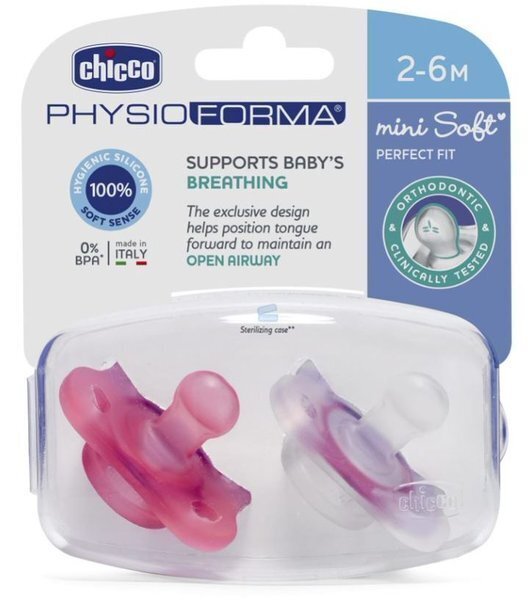 Silikoniniai čiulptukai Chicco Physioforma mini soft, 2-6 mėn, 2 vnt kaina ir informacija | Buteliukai kūdikiams ir jų priedai | pigu.lt