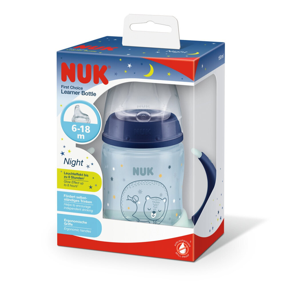 Buteliukas Nuk Night, 6 mėn+, 150 ml цена и информация | Buteliukai kūdikiams ir jų priedai | pigu.lt