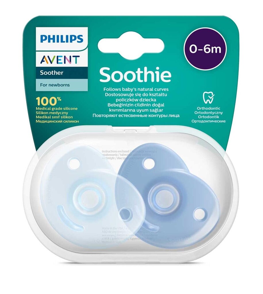 Čiulptukas Philips Avent Soothie, berniukams, 0-6mėn, mėlynas SCF099/21 kaina ir informacija | Čiulptukai | pigu.lt