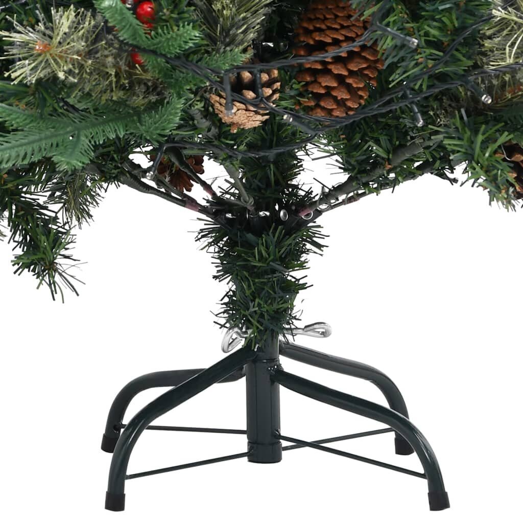 Kalėdų eglutė su LED/kankorėžiais, žalia, 120cm, PVC ir PE kaina ir informacija | Kalėdinės dekoracijos | pigu.lt
