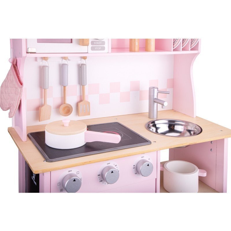 Medinė Moderni virtuvėlė, rožinė kaina ir informacija | Žaislai mergaitėms | pigu.lt