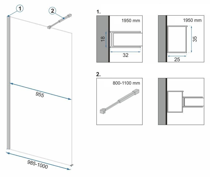 Dušo sienelė REA Aero Evo su lentynėle/kabykla, Black mat, 90,100,110,120 x195cm kaina ir informacija | Dušo durys ir sienelės | pigu.lt