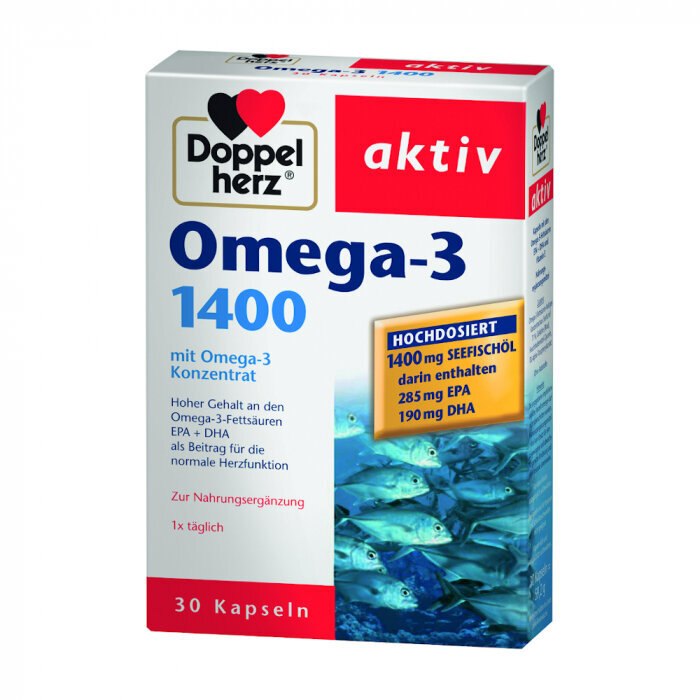 Maisto papildas Doppelherz Aktiv Omega - 3 1400, 30 kapsulių kaina ir informacija | Vitaminai, maisto papildai, preparatai gerai savijautai | pigu.lt