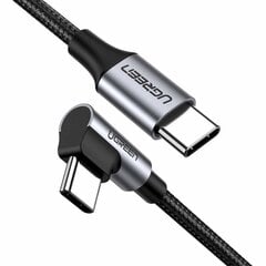 UGREEN US255 USB-C to USB-C Elbow cable, 3A, 60W, 0.5m (Black) цена и информация | Кабели для телефонов | pigu.lt