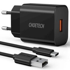 USB-зарядное устройство Choetech Quick Charge 3.0 Quick Charge 3.0 18Вт 3A, черное (Q5003) цена и информация | Зарядные устройства для телефонов | pigu.lt
