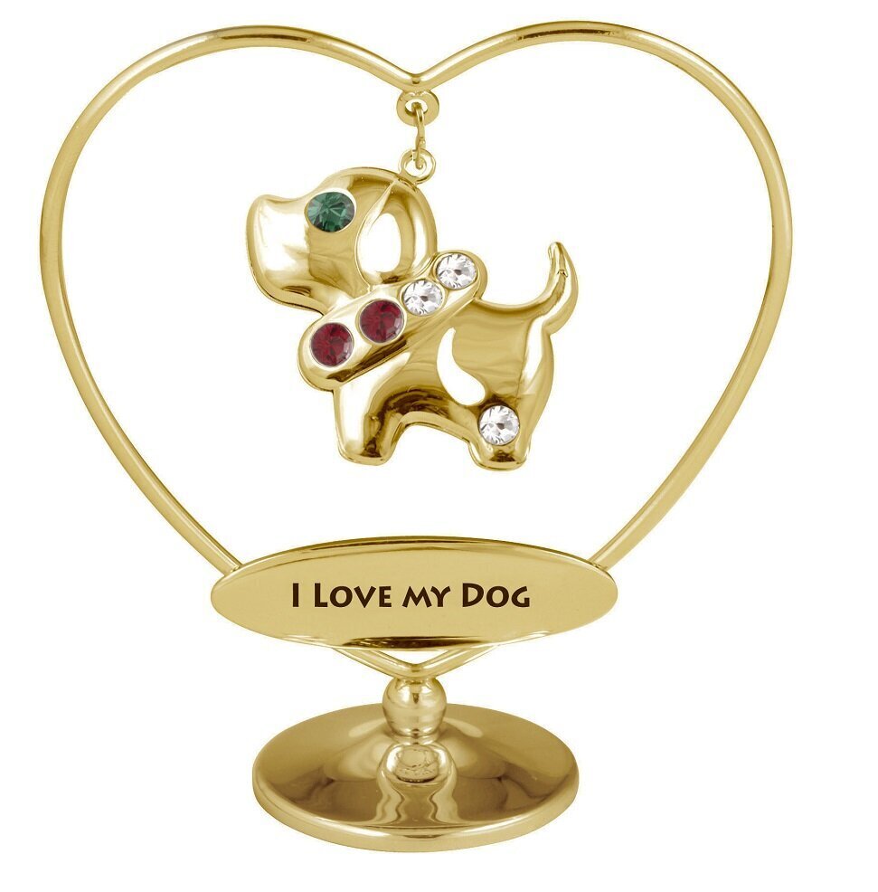 Šuo širdyje su užrašu "I LOVE MY DOG" ir spalvotais Swarovski kristalais kaina ir informacija | Interjero detalės | pigu.lt
