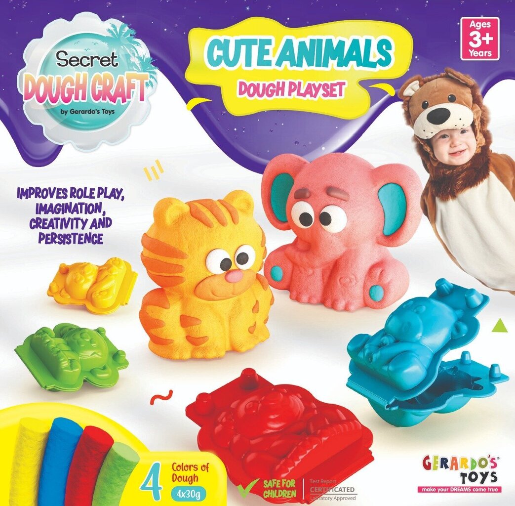 Plastilino rinkinys Dough Craft Cute Animals Dough Playset, 4x30g kaina ir informacija | Lavinamieji žaislai | pigu.lt