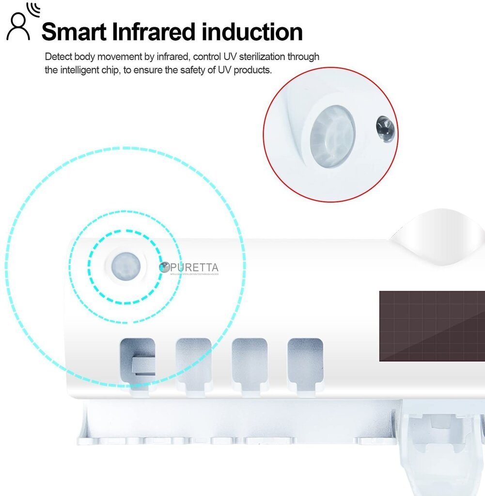 Dantų šepetėlio laikiklis su UV sterilizatoriumi ir dantų pastos dozatoriumi kaina ir informacija | Vonios kambario aksesuarai | pigu.lt