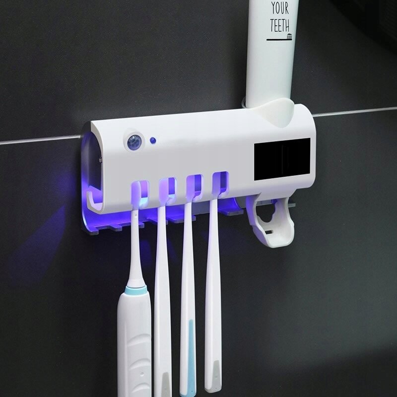 Dantų šepetėlio laikiklis su UV sterilizatoriumi ir dantų pastos dozatoriumi kaina ir informacija | Vonios kambario aksesuarai | pigu.lt