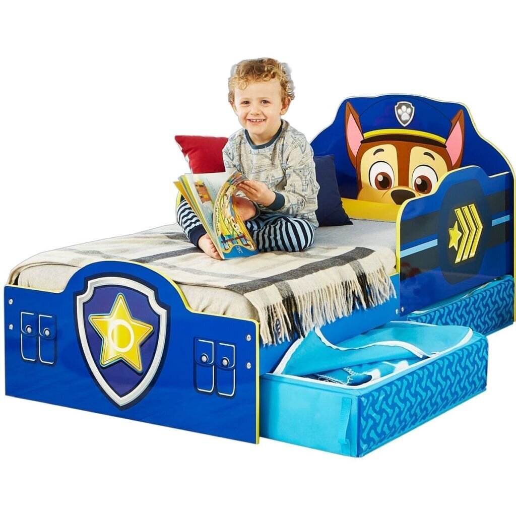 Vaikiška lova su stalčiais Paw Patrol, 145x68x77 cm, mėlyna kaina ir informacija | Vaikiškos lovos | pigu.lt