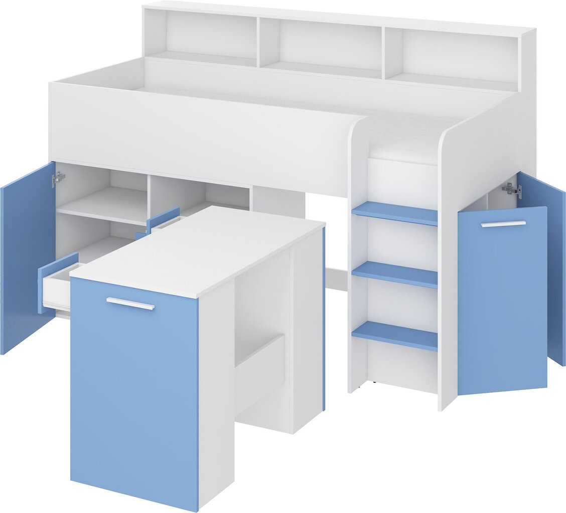 Lova su rašomuoju stalu Neo P, balta/mėlyna kaina ir informacija | Vaikiškos lovos | pigu.lt