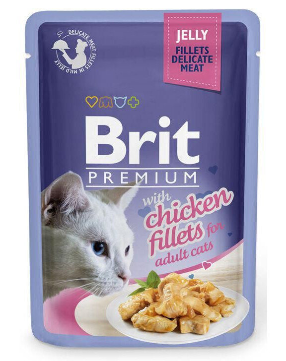 Brit Premium Fillets in Jelly su vištiena, 24x85 g kaina ir informacija | Konservai katėms | pigu.lt