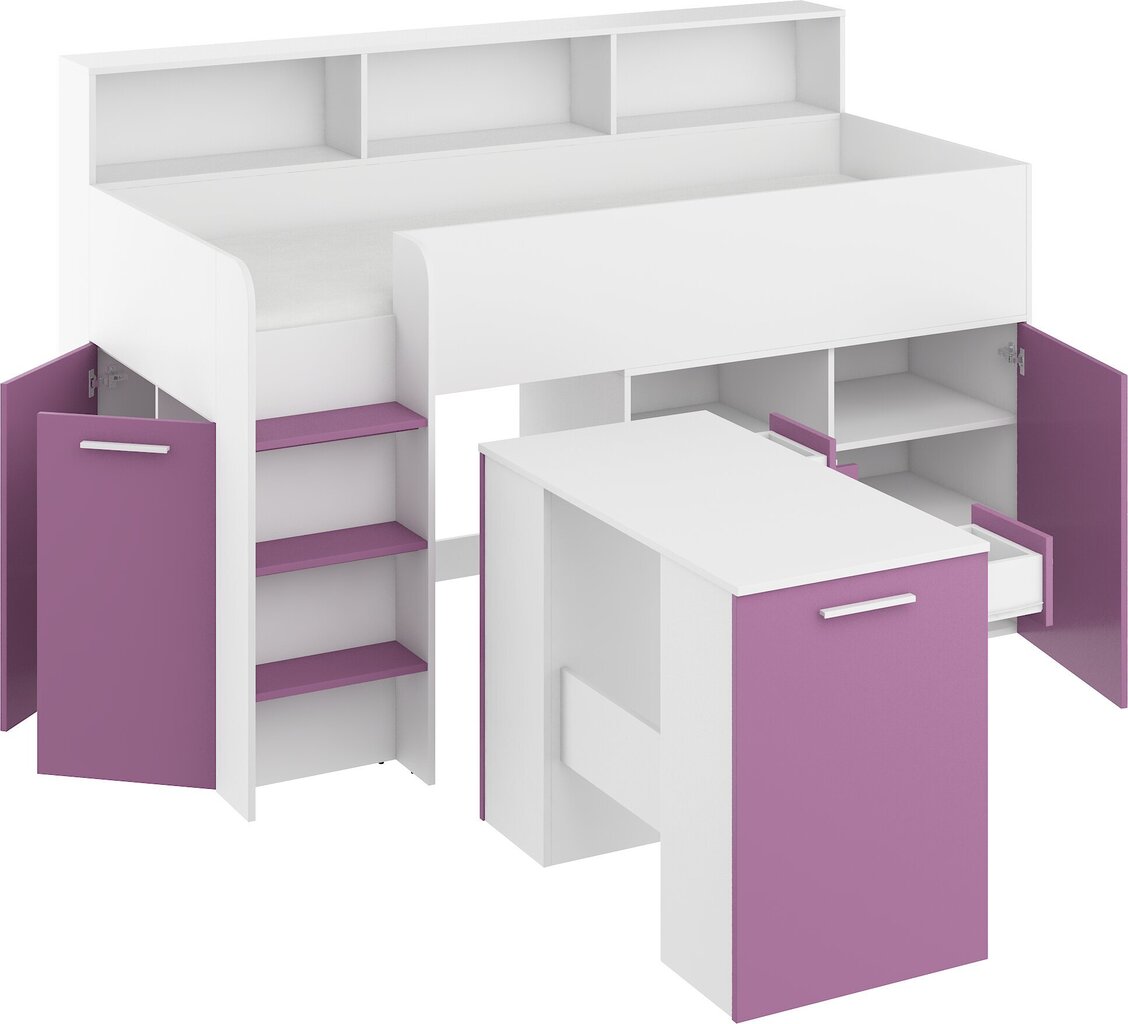 Lova su rašomuoju stalu Neo L, balta/violetinė kaina ir informacija | Vaikiškos lovos | pigu.lt