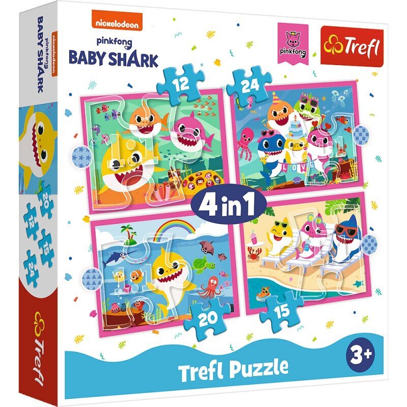 Dėlionė Nickelodeon Pinkfong Baby Shark 4in1 kaina ir informacija | Dėlionės (puzzle) | pigu.lt