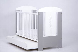 Kūdikio lovytė Drewex Stars su stalčiumi, 60x120 cm, balta/sidabrinės spalvos kaina ir informacija | Kūdikių lovytės | pigu.lt