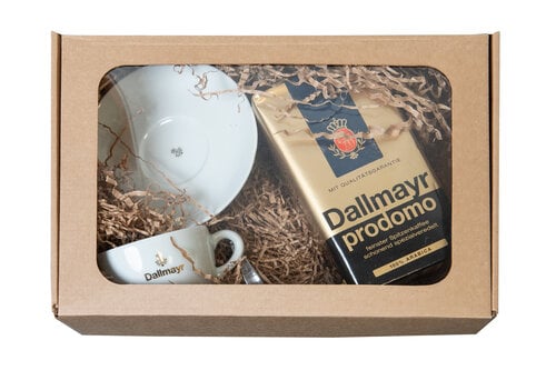 Dovanų rinkinys: Malta kava Dallmayr Prodomo 500g ; Dallmayr Kapučino puodelis su lėkštute ir šaukšteliu. kaina ir informacija | Kava, kakava | pigu.lt