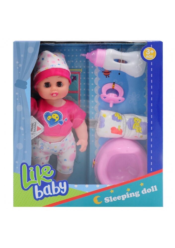 Lėlė-kūdikis su puoduku ir buteliuku kaina ir informacija | Žaislai mergaitėms | pigu.lt