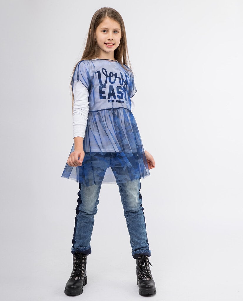 Marškinėlių ir tunikos komplektas mergaitei Gulliver, mėlynas цена и информация | Marškinėliai mergaitėms | pigu.lt